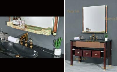紅木浴室柜_大理石一體盆-FY8027